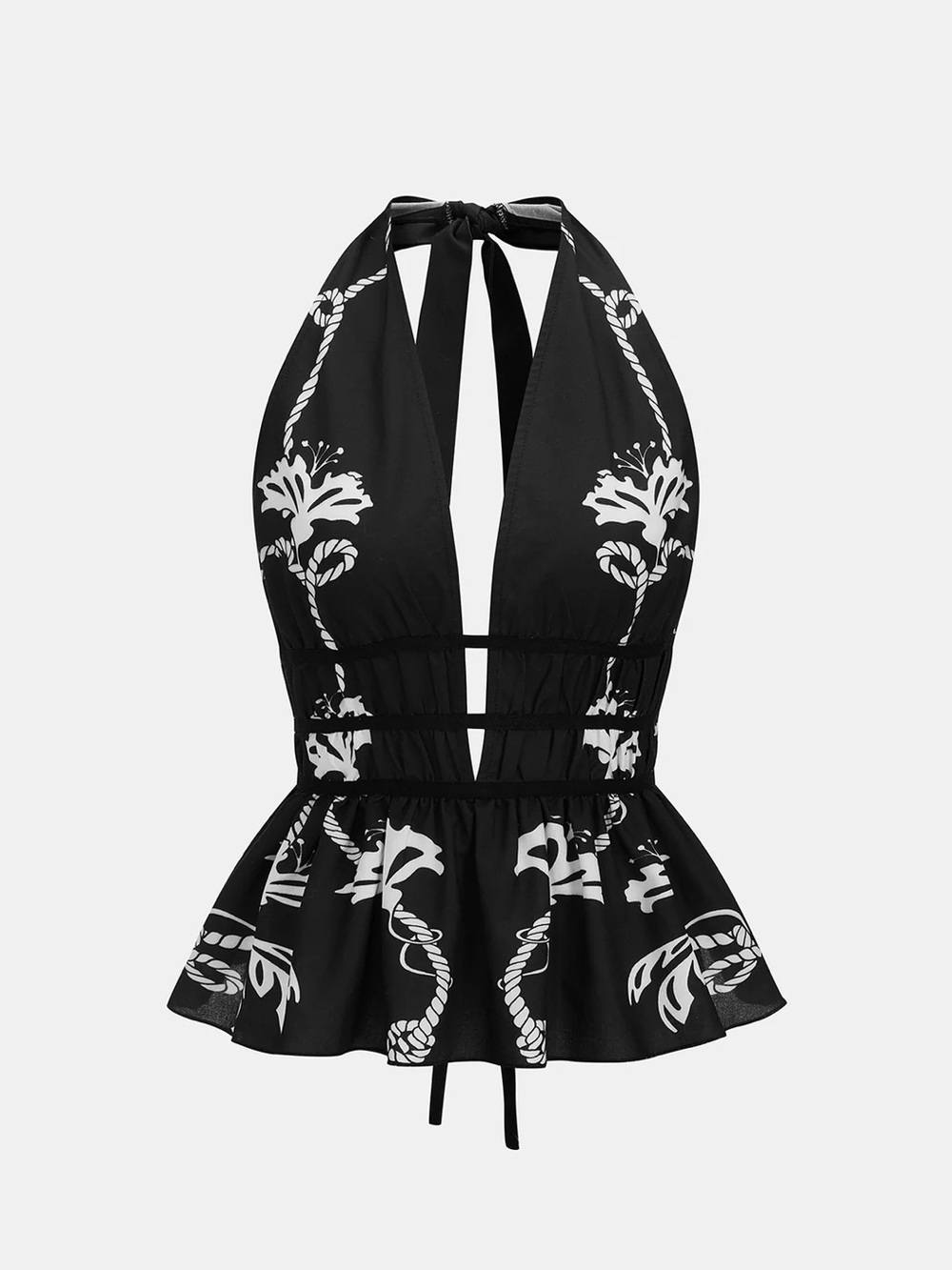 COMMENSE Floral Print Halter Neck Peplum Top - size Medium